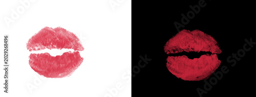 Photos Classic Red Lipstick Kiss Mark with White Highlight on Full Closed Lips Split Ba