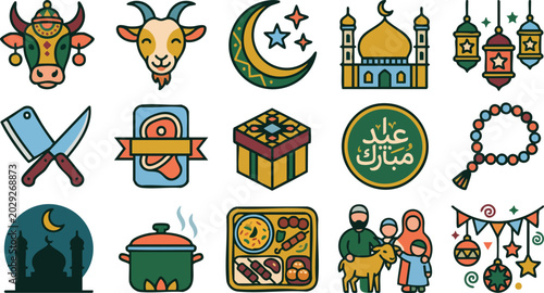 Eid al Adha Mubarak Islamic Vector Illustration Background with Sacrifice Elements and Traditional Decoration