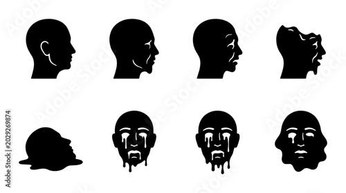Foto Melting Head Silhouettes, Emotional Transformation, Mental Health Crisis, Psycho