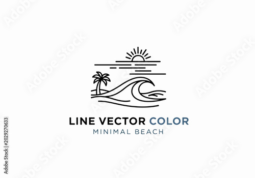 Classic Beach Logo Featuring Decorative Surfboard And Palm Graphics