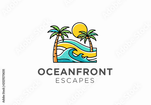 Classic Beach Logo Featuring Decorative Tropical Island Artwork Elegantly