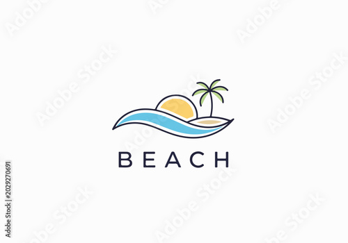 Classic Beach Logo Featuring Timeless Surfing Vacation Symbol Designs