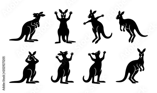 Bild auf Leinwand Kangaroo Silhouette Collection, Eight Diverse Poses, Australian Wildlife Vector