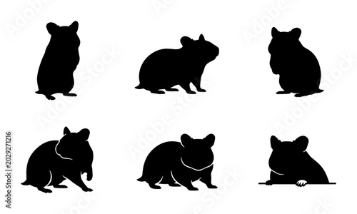 Tableau sur toile Hamster Silhouettes Set, Cute Rodent Poses, Vector Graphics Collection, Pet Anim