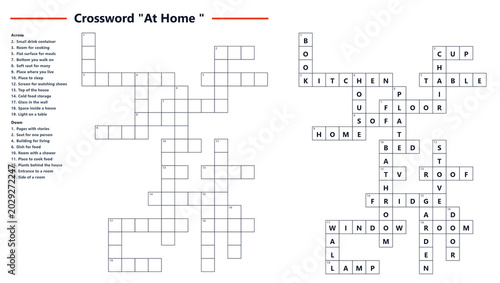 Tableau sur toile Crossword puzzle titled At Home with blank squares for answers