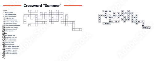 Foto Crossword puzzle themed around summer season with clues and answers