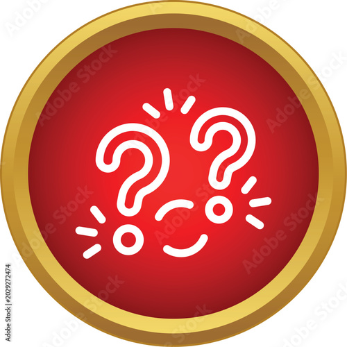 Question marks representing doubt, support, and information need on a red round button