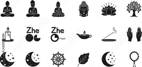 Photos Collection of soothing spiritual and wellness icons for meditation and mindfulne