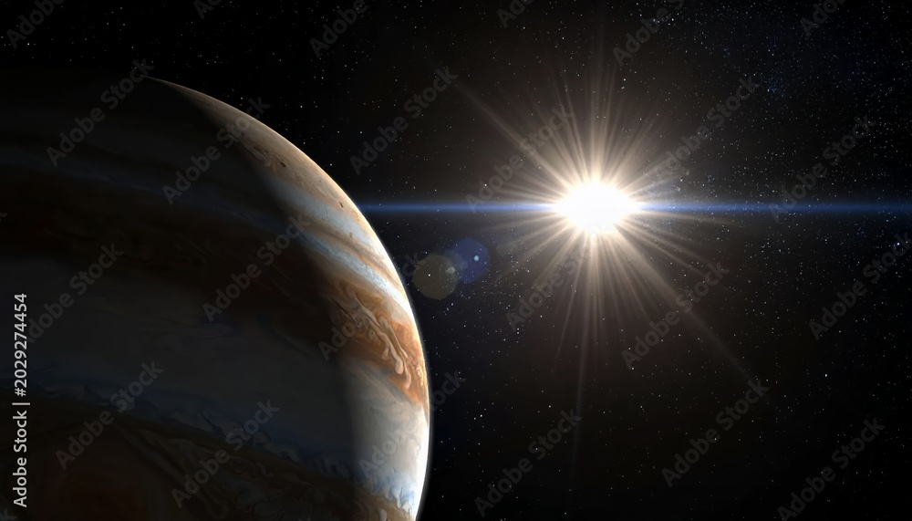 Naklejka premium Jupiters Gaseous Beauty - A Stunning View of the Solar System Giant.