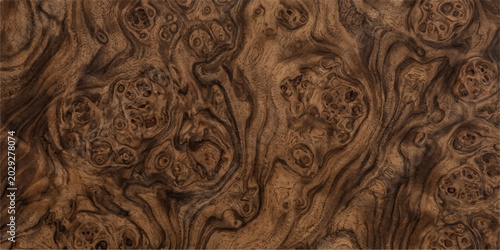 Rich burl wood texture with intricate swirling grain patterns, showcasing deep brown and black hues for a luxurious natural finish.