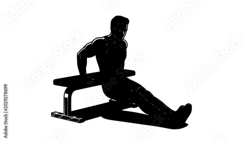 Fotografie Man Doing Bench Tricep Dips Exercise Vector for Upper Body Fitness Training