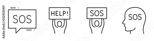 Foto Sos distress icons depicting help signs and human outline