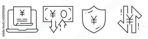 Foto Yen currency icons representing transactions flows and security