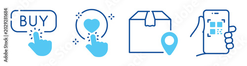 Фотография User interaction icons representing buy, like and delivery actions