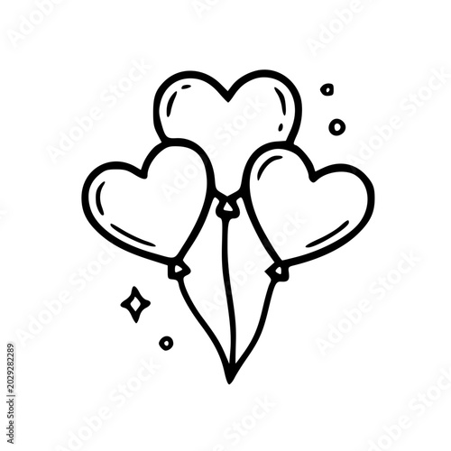 Cute Heart Balloon Doodle Icon Illustration Design