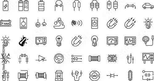 Electronic components and circuitry icons represent modern technological connectivity and measurement tools.