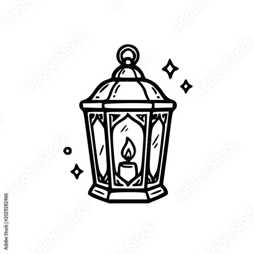 Vintage Lantern Light Doodle Icon Illustration Design