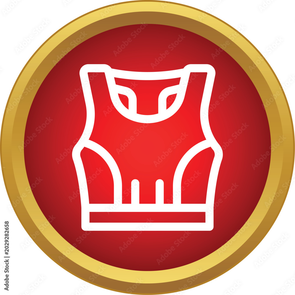 Fototapeta premium Bulletproof vest icon in a red circle with a golden frame, symbolizing security