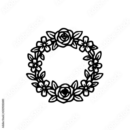 Elegant Floral Wreath Doodle Icon Illustration Design