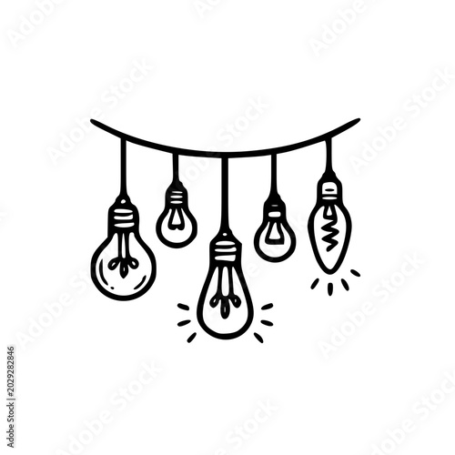 Decorative Hanging Light Bulb Doodle Icon Design