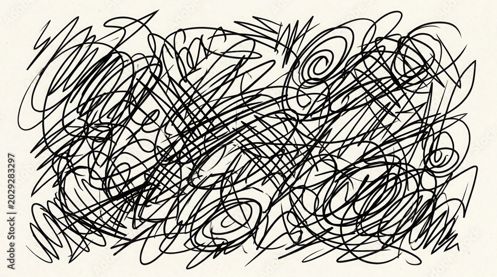Obraz premium Abstract scribbles and chaotic lines forming a busy, dynamic, and energetic pattern of random art, evoking a sense of movement and expressive creativity