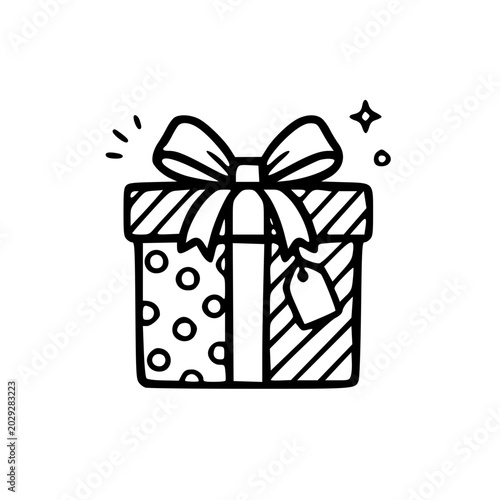 Cute Wrapped Gift Box Doodle Vector Illustration