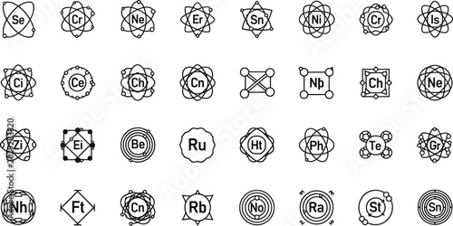 Atomic structure and molecular bond icons illustrate complex chemical elements and scientific models for research.