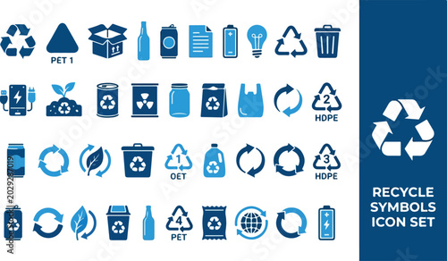 Fotografie Icons set recycling symbols, waste management, and ecological concepts