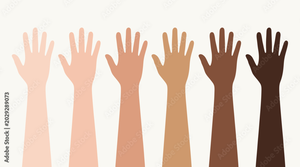 Fototapeta premium Diverse hands raised in solidarity and support.
