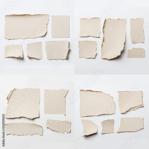 Minimal Ripped Paper Texture Set Isolated on White Background, Handmade Torn Paper Elements for Editorial Collage Design