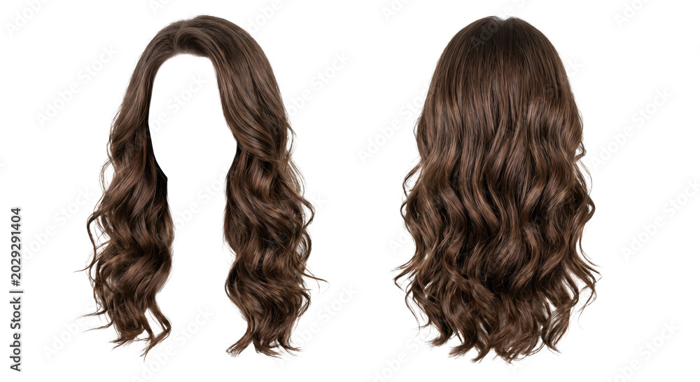 Foto Long wavy brown wig front and back view