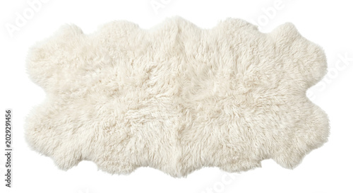 Valokuva Soft fluffy white sheepskin faux fur rug pelt