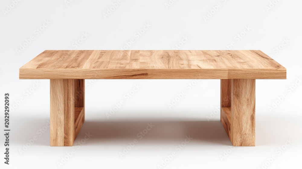 Fototapeta premium wooden coffee table with natural oak texture, simple modern design, isolated on white background, ultra realistic photography