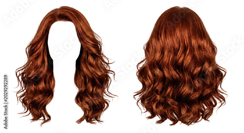 Photos Long wavy auburn red hair wig front back view
