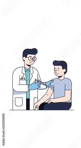 Doctor Administering Vaccine Injection to Patient Arm.