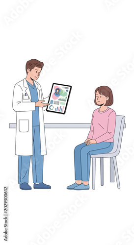 Doctor Showing Medical Results on Tablet to Patient.