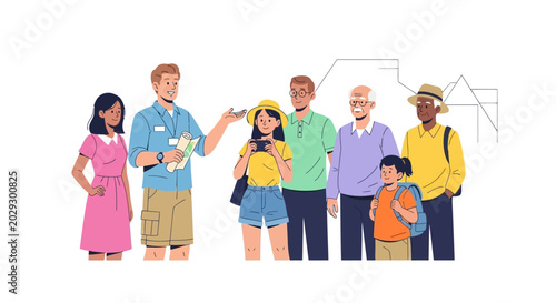 Diverse Group of People on a Guided Tour.