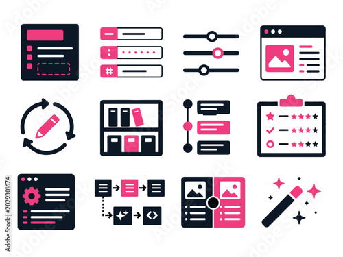 Billede på lærred Distinct icons for prompt templates, variables, model settings, testing outputs,