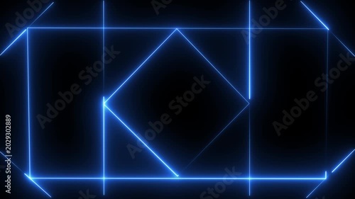 Glowing Neon lights blinking lines moving animation. geometric pattern triangles and squares neon line. Horizontal glowing colorful neon line animation .4k video motion graphic animation.