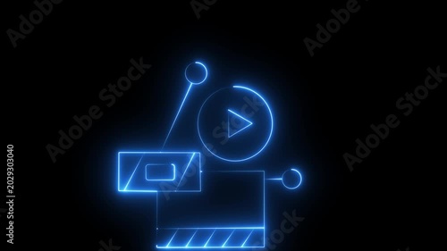 Video Play button icon animation. color music player animation icon static stop video. Video play. animation glowing neon blue color audio video music player circle on black background.4k video