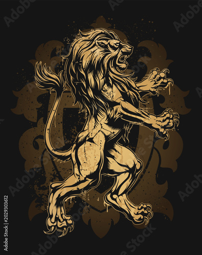 Heraldic lion vector illustration in vintage style. Fantasy vector art featuring a heraldic beast for posters and branding.