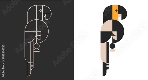 Bild auf Leinwand Minimalist geometric vector illustration of perched parrot or macaw