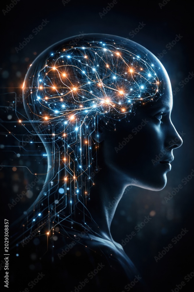 Obraz premium Futuristic AI brain network illustration.