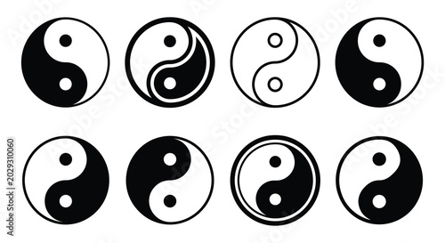 Tableau sur toile yin and yang symbols black and white circular designs