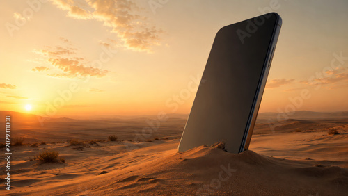 Giant Smartphone at Golden Hour in Desert