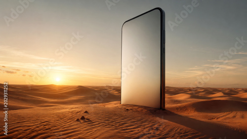 Giant Smartphone at Golden Hour in Desert