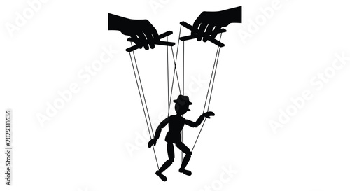 puppet controlled by hands black silhouette on white background
