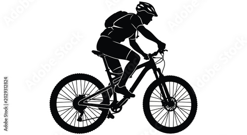 mountain biker silhouette on bicycle white background