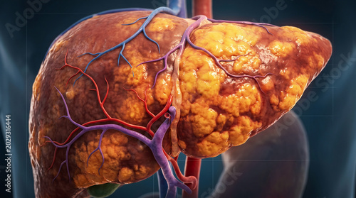 Close up of a damaged human liver with fatty liver, diseased