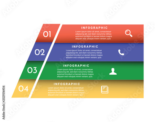 Modern Pyramid Infographic Template with 4 Steps Slanted Colorful Banners and Icons